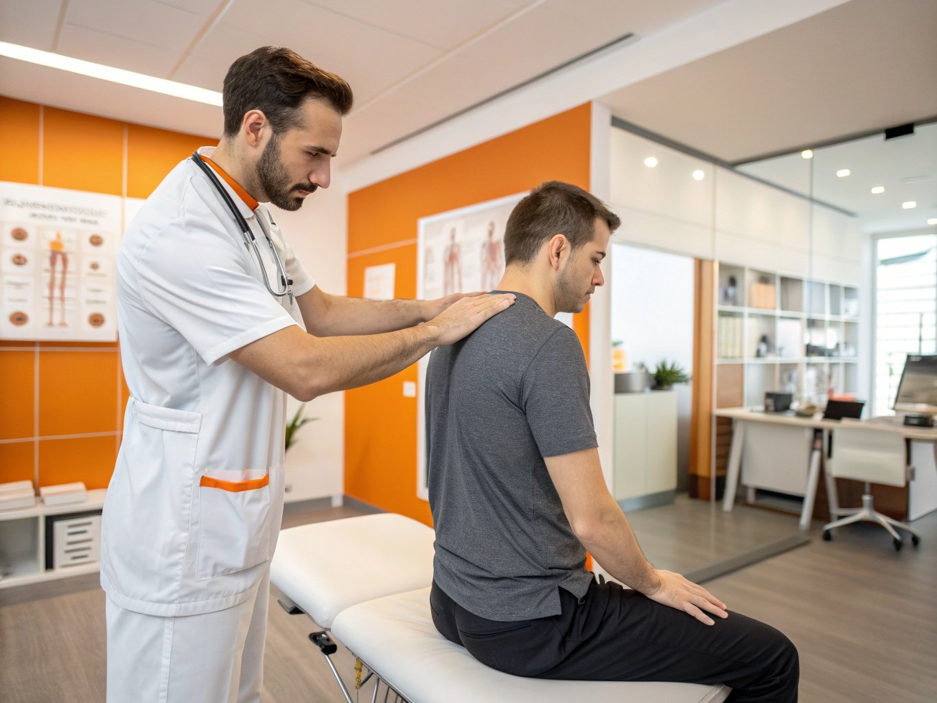 Fisioterapeuta especializado atendendo paciente